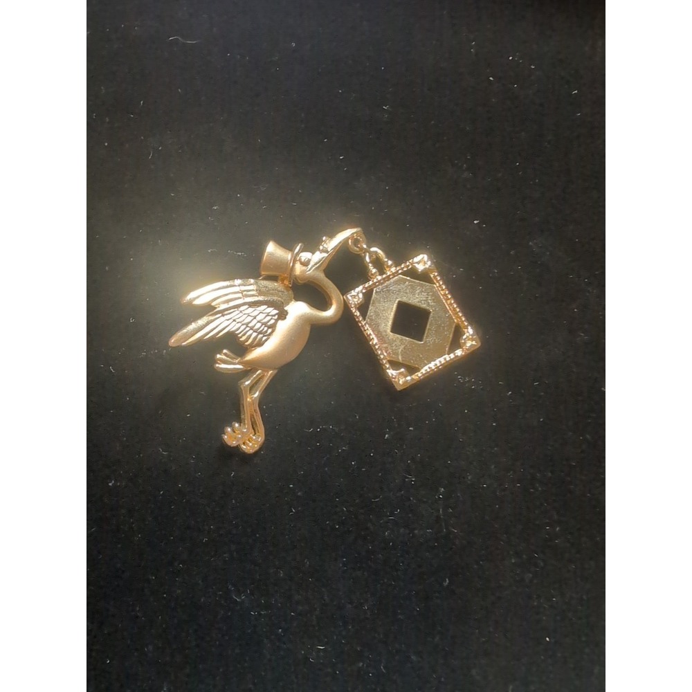 Stork Dangle Brooch Gold Tone Signed JJ Jonette Jewelry